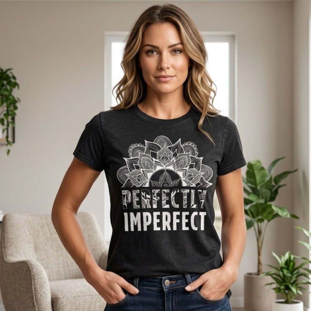 Hanes Womens S Black Mandala Perfectly Imperfect Graphic T-Shirt Short Sleeve